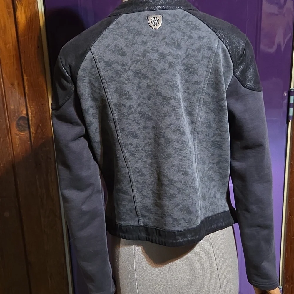 L Harley Davidson Gray Military Jacket Fitted Cropped Jacket Black Parade - Picture 3 of 6